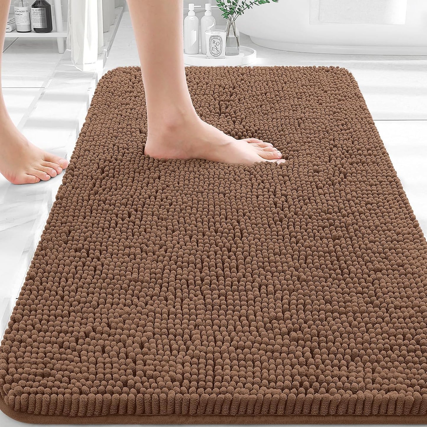 OLANLY Bath Rugs - Extra Soft Chenille, Quick-Dry & Absorbent | 30x20 Mocha Machine Washable Mats
