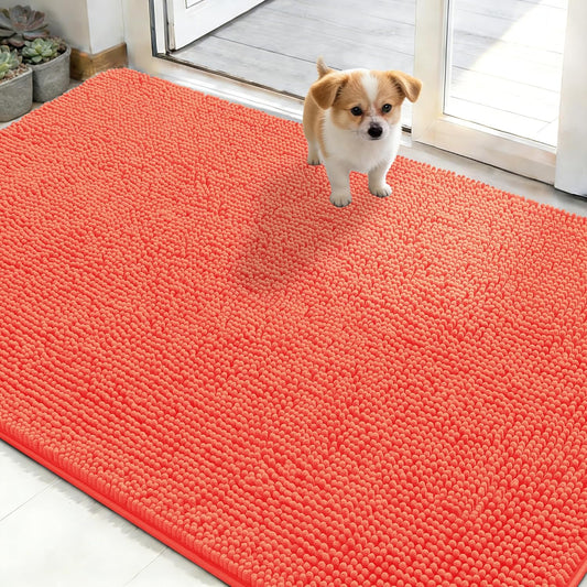 OLANLY Dog Door Mat - Absorbent Non-Slip Mud Mat for Indoor Entryway | 50x30 Coral Color