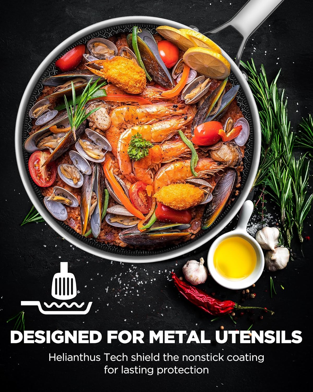 Skiennix 17PC Hybrid Stainless Steel Cookware Set - Nonstick Tri-Ply, Dishwasher & Oven Safe, PFOA-Free