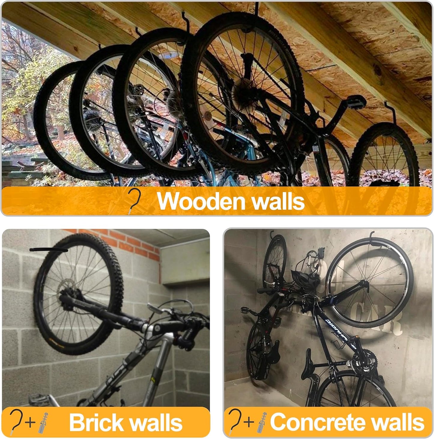 KURUI Heavy Duty Screw-In Hooks - 12 Pack Bicycle Storage Hooks for Garage & Ceiling | Large Black Plant Hooks