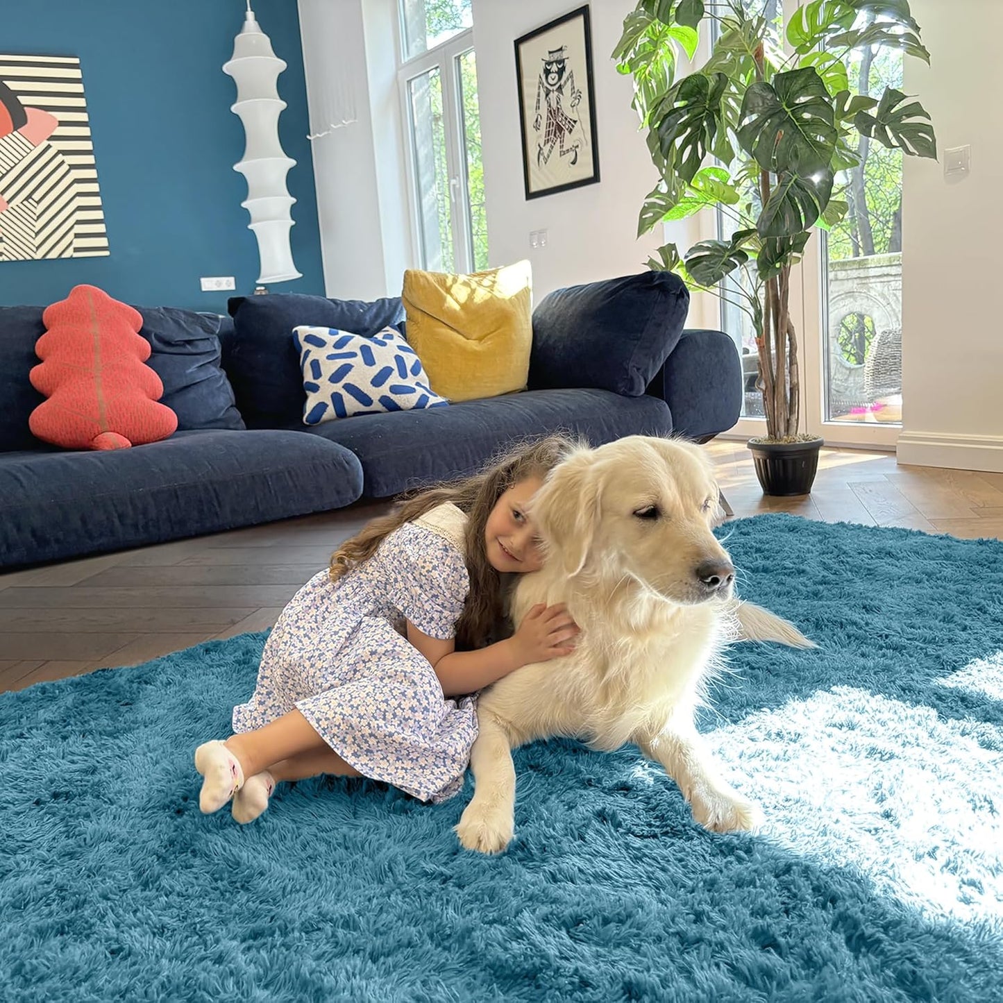 OLANLY Large Area Rug - Soft Fluffy Shaggy Carpet for Living Room & Bedroom | 5x7 Slate Blue
