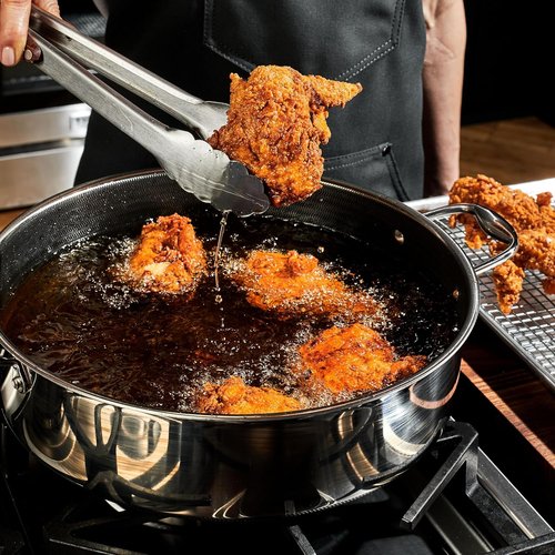 HexClad Hybrid Nonstick 7-Quart Sauté Pan - Tempered Glass Lid, Stay-Cool Handles, Oven-Safe to 900°F