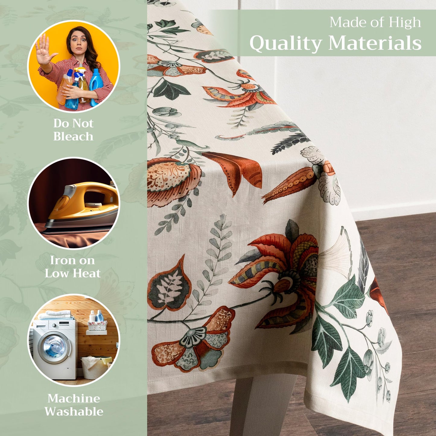 Maison d' Hermine Table Cloth Rectangle Table 100% Cotton 70 x 140 Inches Fall Tablecloth Reusable Everyday Use for Thanksgiving Christmas Decorations Dining Farmhouse Party (Dalida)