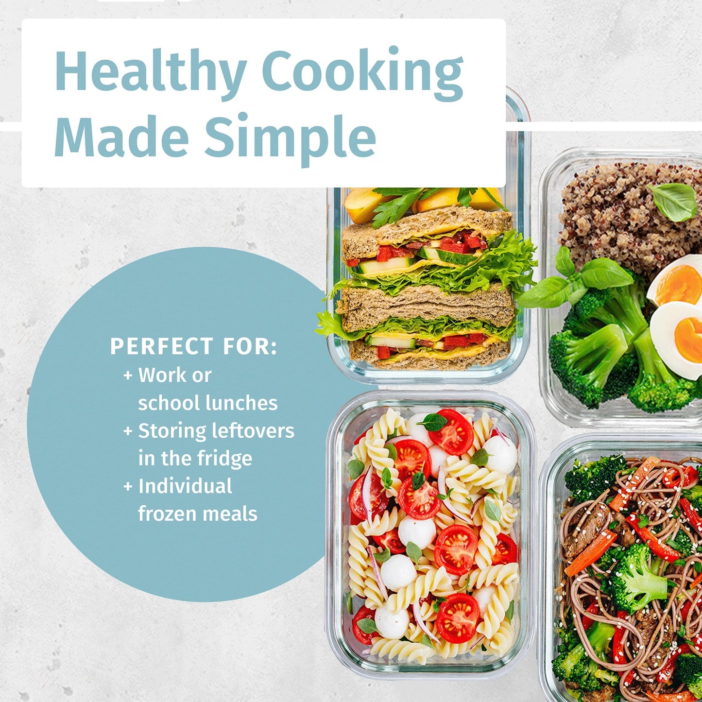 [4-Pack 28oz] Glass Food Storage Containers With Locking Lids - Meal Prep Containers - Lunch Bento Boxes - 1 Compartment - 4pk Box Set - Transparent Lids - BPA Free and Dishwasher Safe