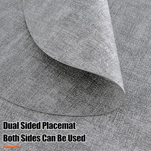 Homaxy Round Faux Leather Placemats and Coasters, Washable Dual-Side Table Mats, Wipeable Heat-Resistant Dining Place Mats for Outdoor and Indoor, Set of 6, Diameter 13 and 3.93 inch, Light Grey