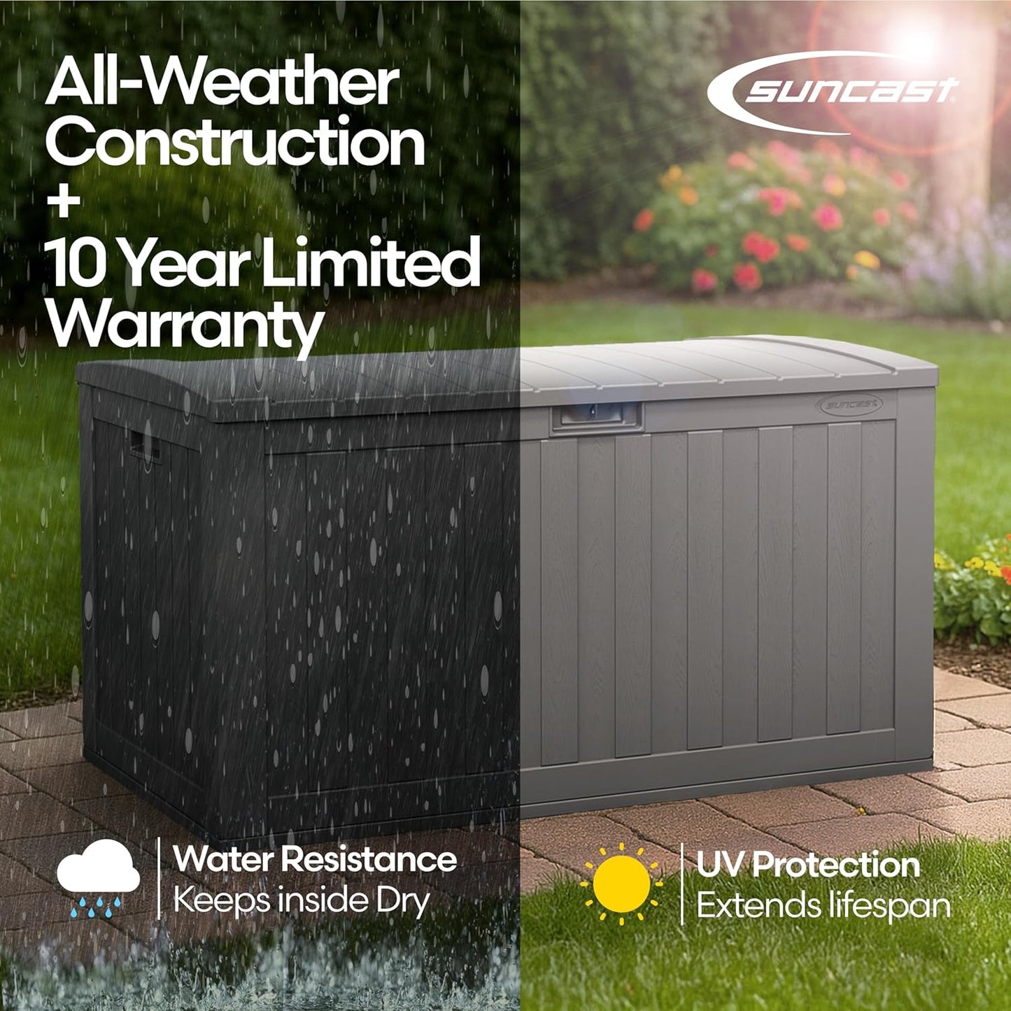Suncast Extra-Large Outdoor Patio Deck Box - 134-Gal Resin Storage Solution for Cushions & Tools | Dove Gray