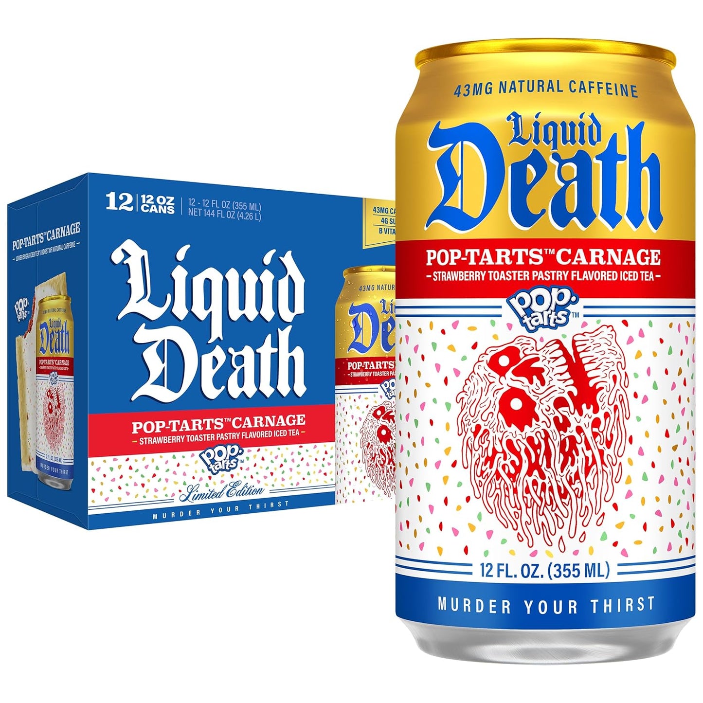 Liquid Death Iced Tea - Pop-Tarts™ Carnage Black Tea with Strawberry Flavor | 12 Fl Oz (Pack of 12)
