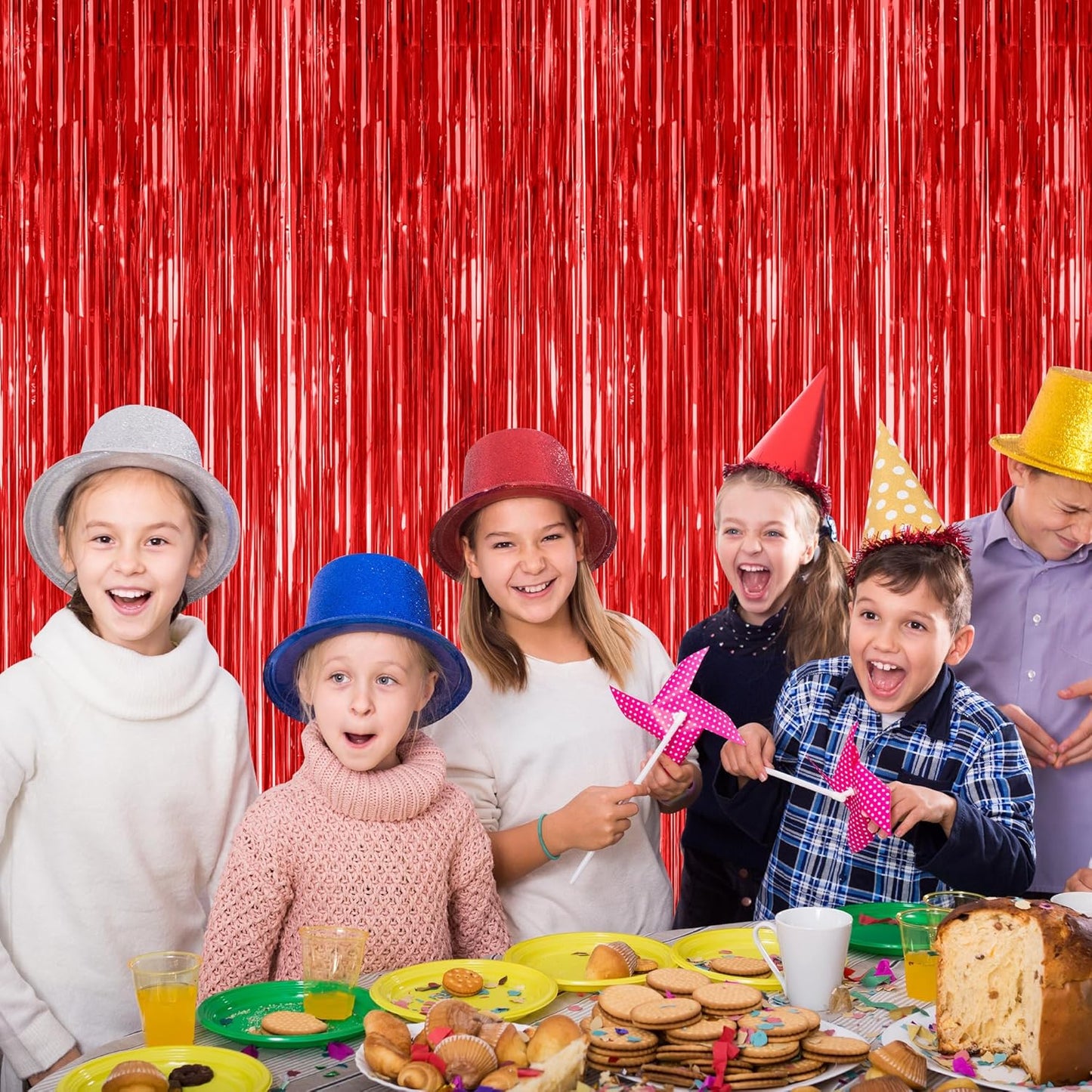 Regine Switzerland Red Curtains - 12 Pack Metallic Foil Streamers | 3.28 FT x 7.05 FT Party Backdrop Decor