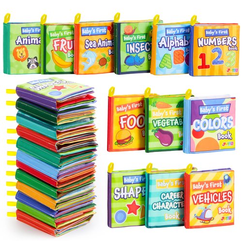 JOYIN 12 Pcs Bath Books, Nontoxic Fabric Soft Crinkly Cloth Books, Waterproof, Bathtub Pool and Early Education First Toys for Infant Newborn Baby Toddlers Kids Birthday Easter Gifts
