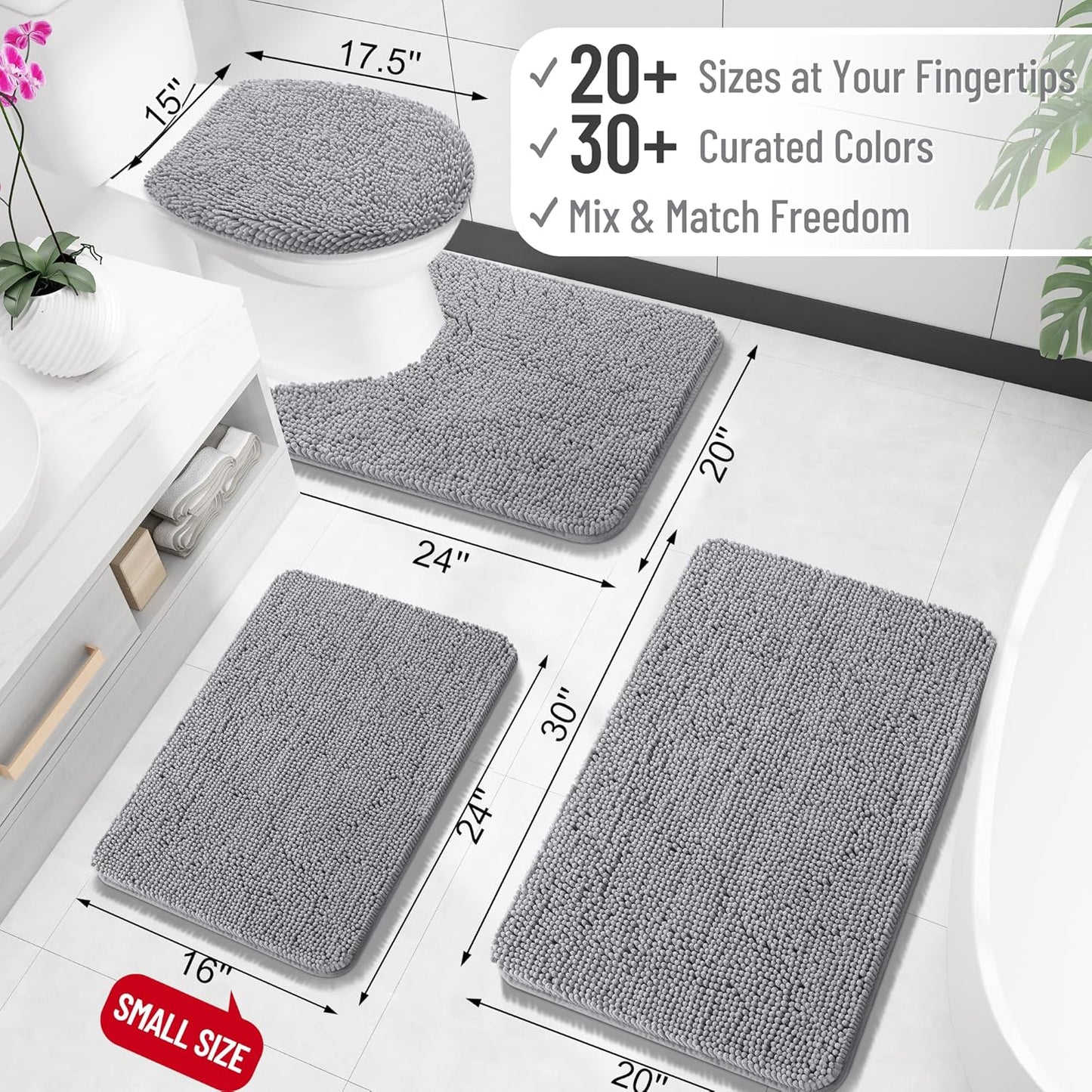 OLANLY Bathroom Rugs - Extra Soft Chenille Bath Mats | Quick Dry, Machine Washable, 30x20, Grey