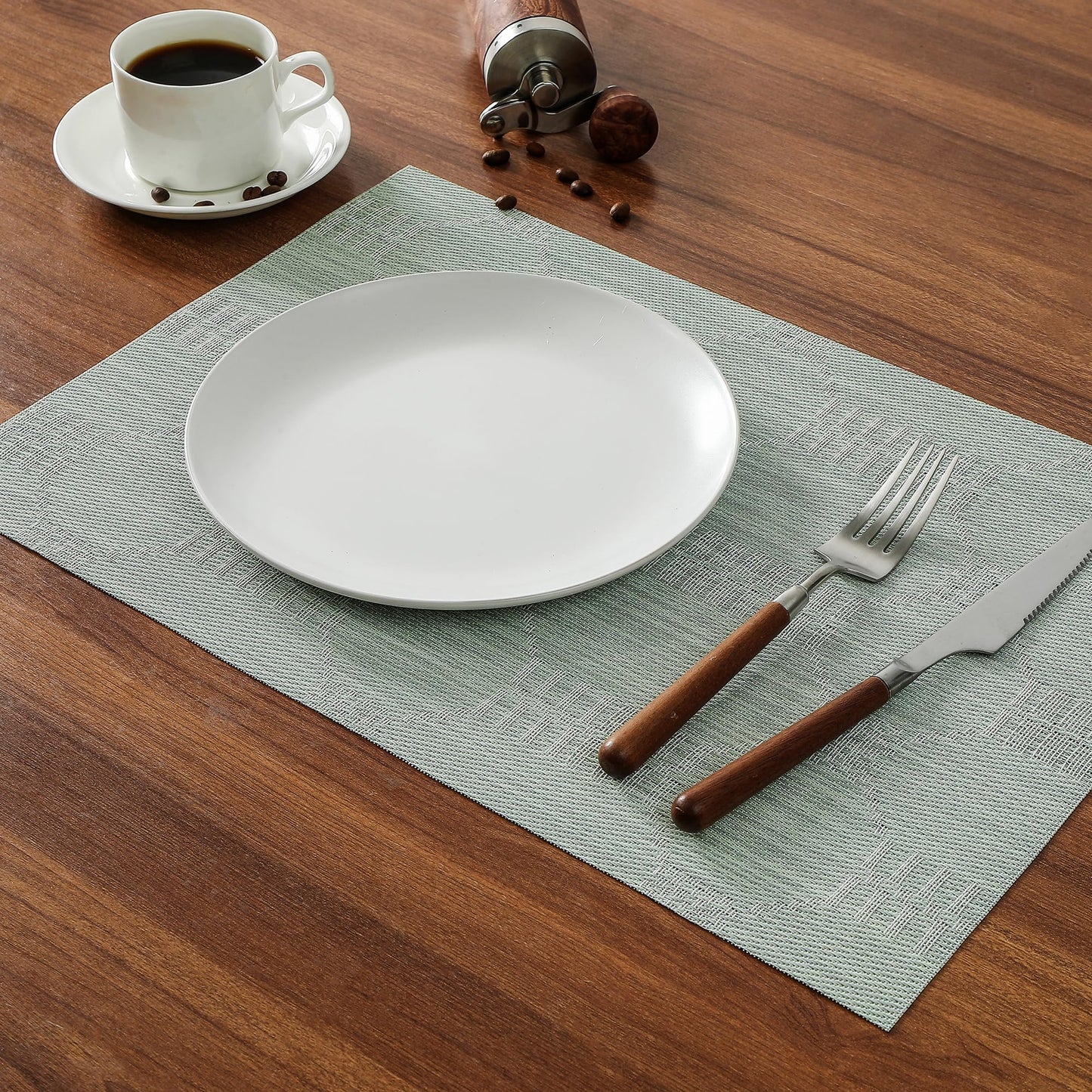Leetaltree Mint Cream Placemats Set of 8 - Heat Resistant Non-Slip Place mats for Dining Table, Washable Durable PVC Vinyl Woven Table Mats（Mint Cream, 8）