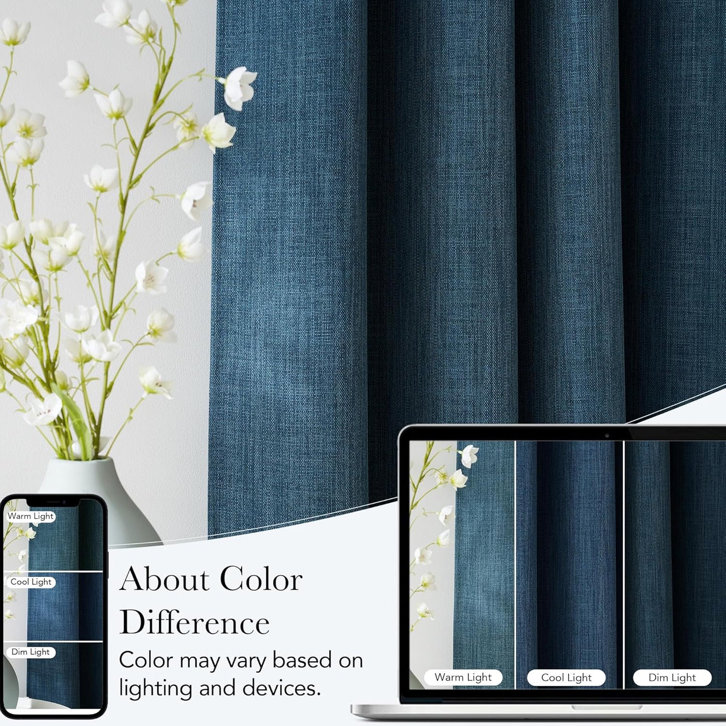 NICETOWN Short Faux Linen Blackout Curtains - Stone Blue Privacy Panels for Living Room & Kitchen | 63 Inches Long, 2 Panels