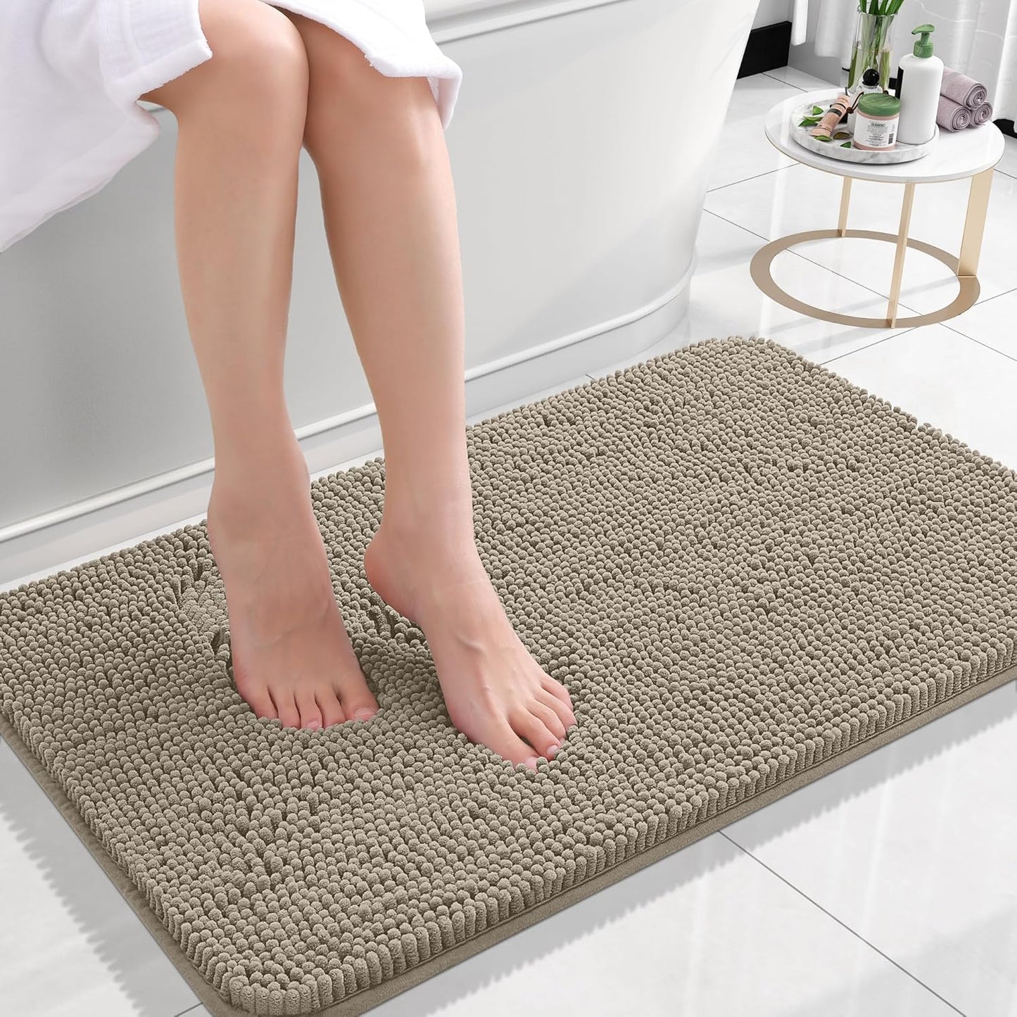 OLANLY Small Bathroom Rugs - Extra Soft Chenille Bath Mats | Quick Dry & Machine Washable, 24x16, Warm Taupe