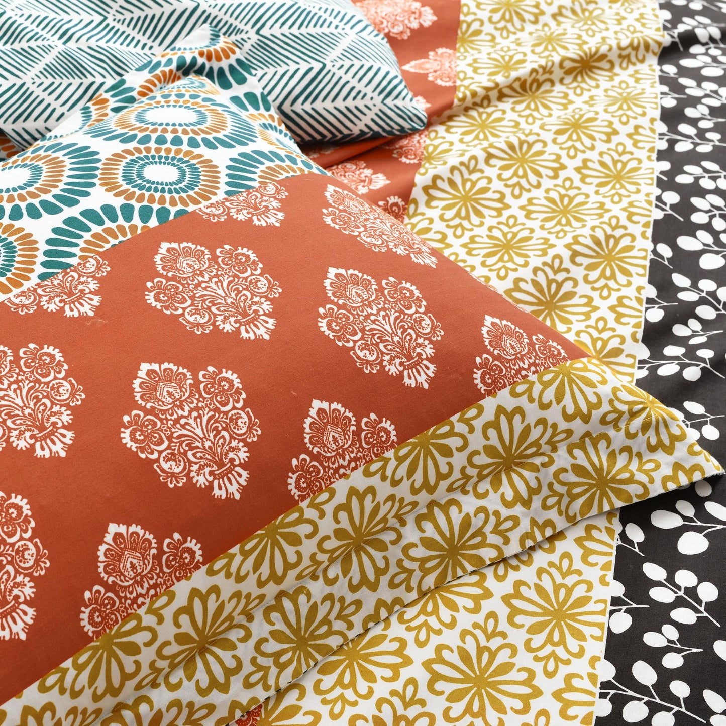 Lush Decor Bohemian Stripe Reversible Cotton Duvet Cover Set, 3 Piece Set, Full/ Queen, Turquoise & Orange - Striped Bedding Set - Queen Duvet Cover Full - Boho Decor