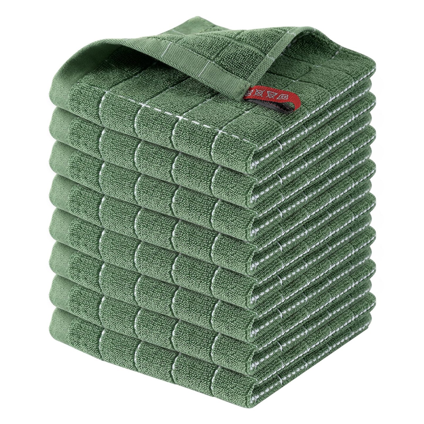 Homaxy 100% Cotton Terry Kitchen Dish Cloths, Ultra Soft and Absorbent Dish Towels for Kitchen, Suitable for Drying and Washing Dishes, 8 Pack, 12 x 12 Inches, Grass Green