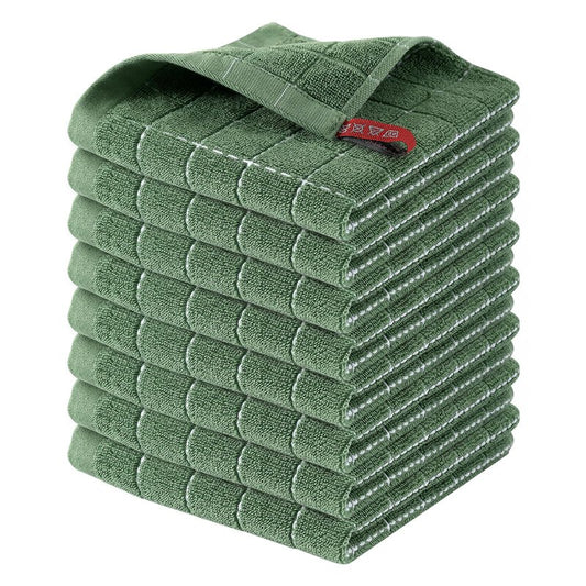Homaxy 100% Cotton Terry Kitchen Dish Cloths, Ultra Soft and Absorbent Dish Towels for Kitchen, Suitable for Drying and Washing Dishes, 8 Pack, 12 x 12 Inches, Grass Green