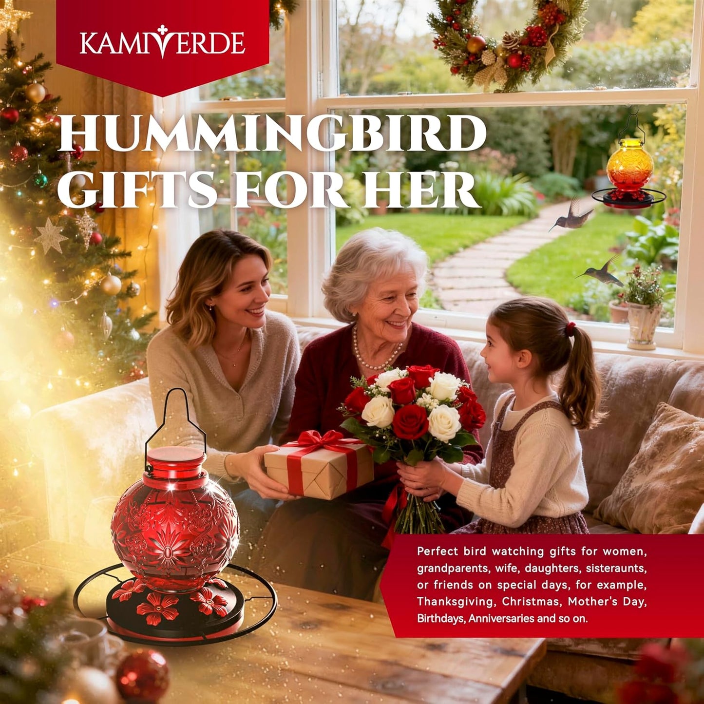 Skiennix Glass Hummingbird Feeder - 25Oz Large, Leak-Proof & Durable Outdoor Decor | Perfect Gift for Moms