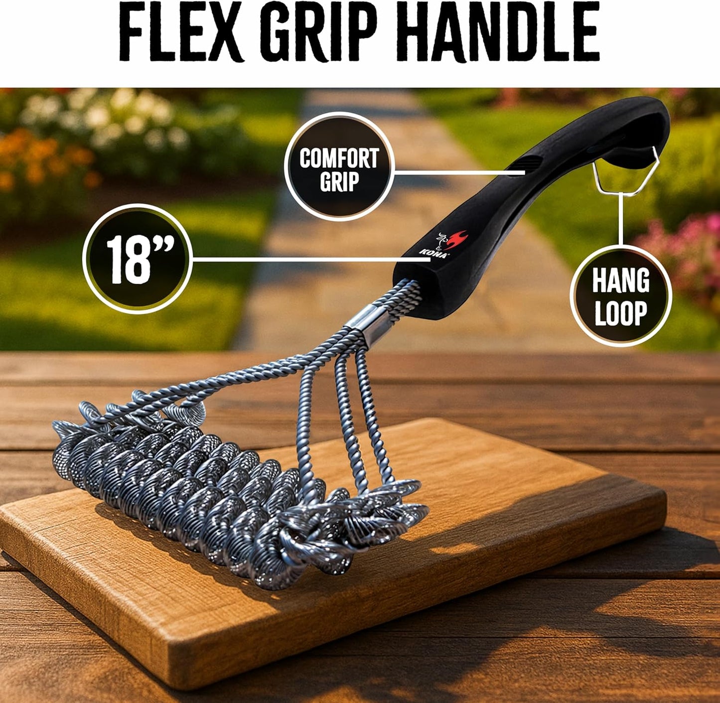 Kona Safe/Clean Grill Brush - Bristle-Free BBQ Cleaner | 100% Rust Resistant Stainless Steel for All Grills