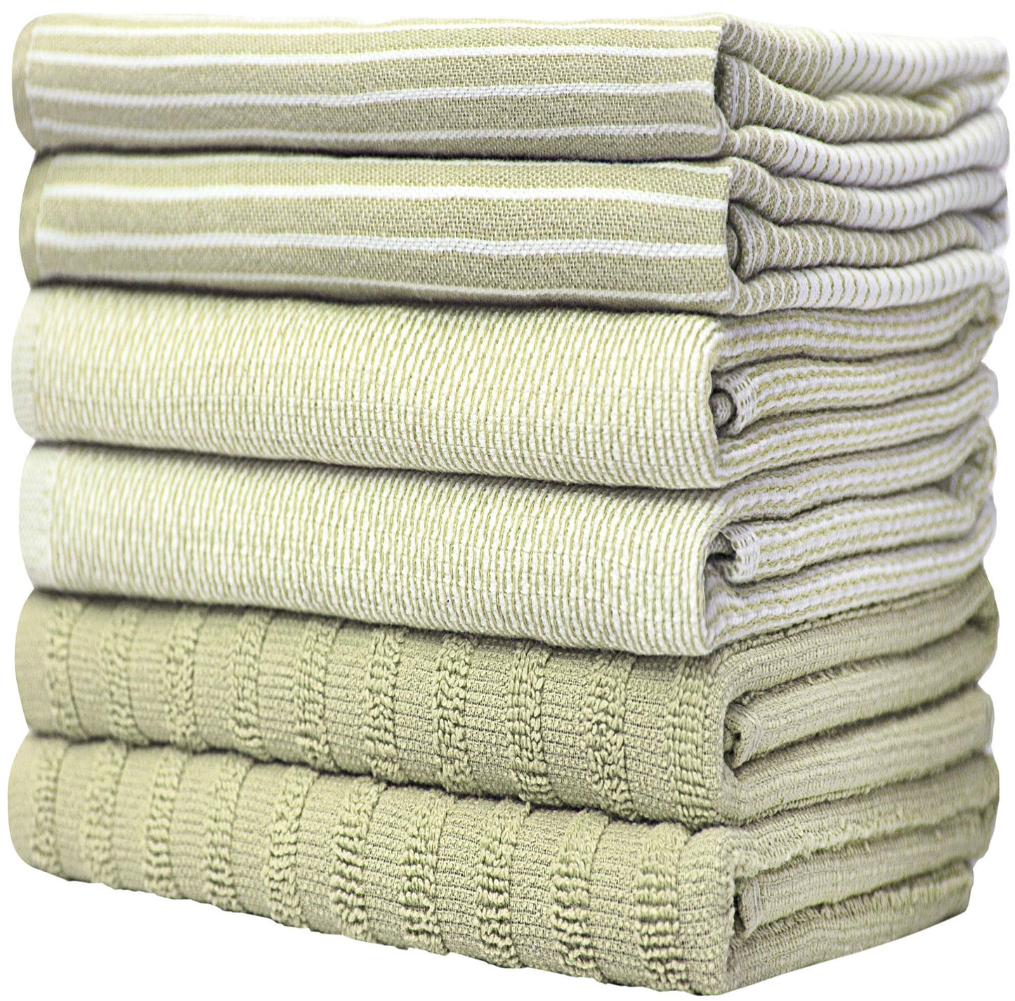 Premium Kitchen Towels (20”x 28”, 6 Pack) | Large Cotton Dish Towels | Flat & Terry Highly Absorbent Kitchen Linen Set with Hanging Loop | Sage