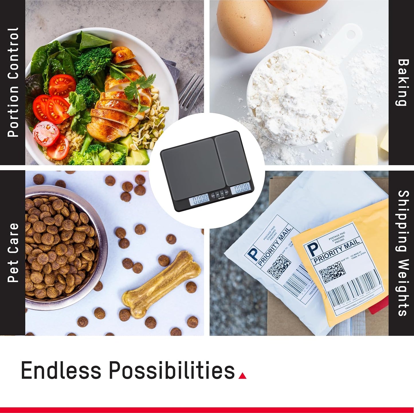 Taylor Kitchen Scale - Dual Platform Digital Grams & Ounces for Weight Loss & Cooking | 15lb Capacity, Black