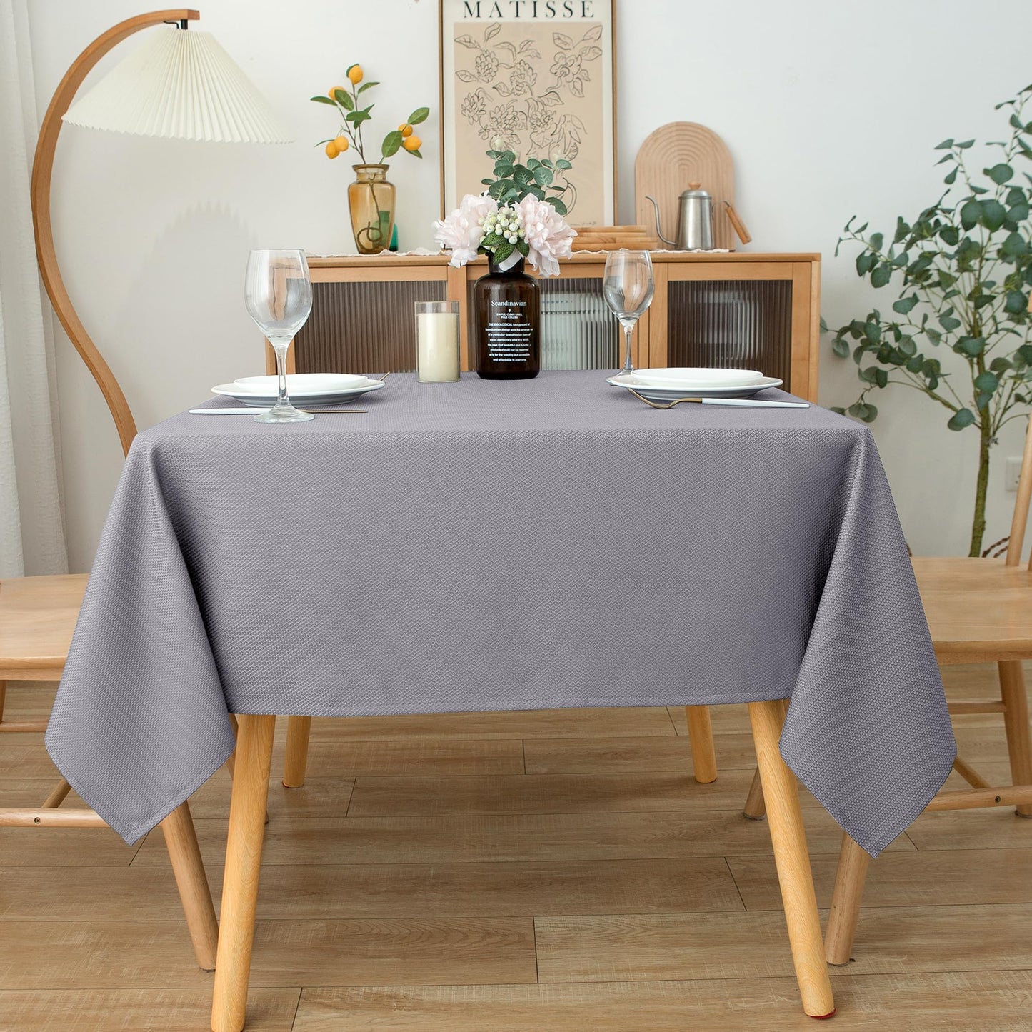 Biscaynebay Textured Fabric Square Tablecloths 70x70 Inches, Silver Grey Water Resistant Spill Proof Card Table Cloth Folding Table Cover for Dining, Kitchen, Wedding and Parties, Machine Washable