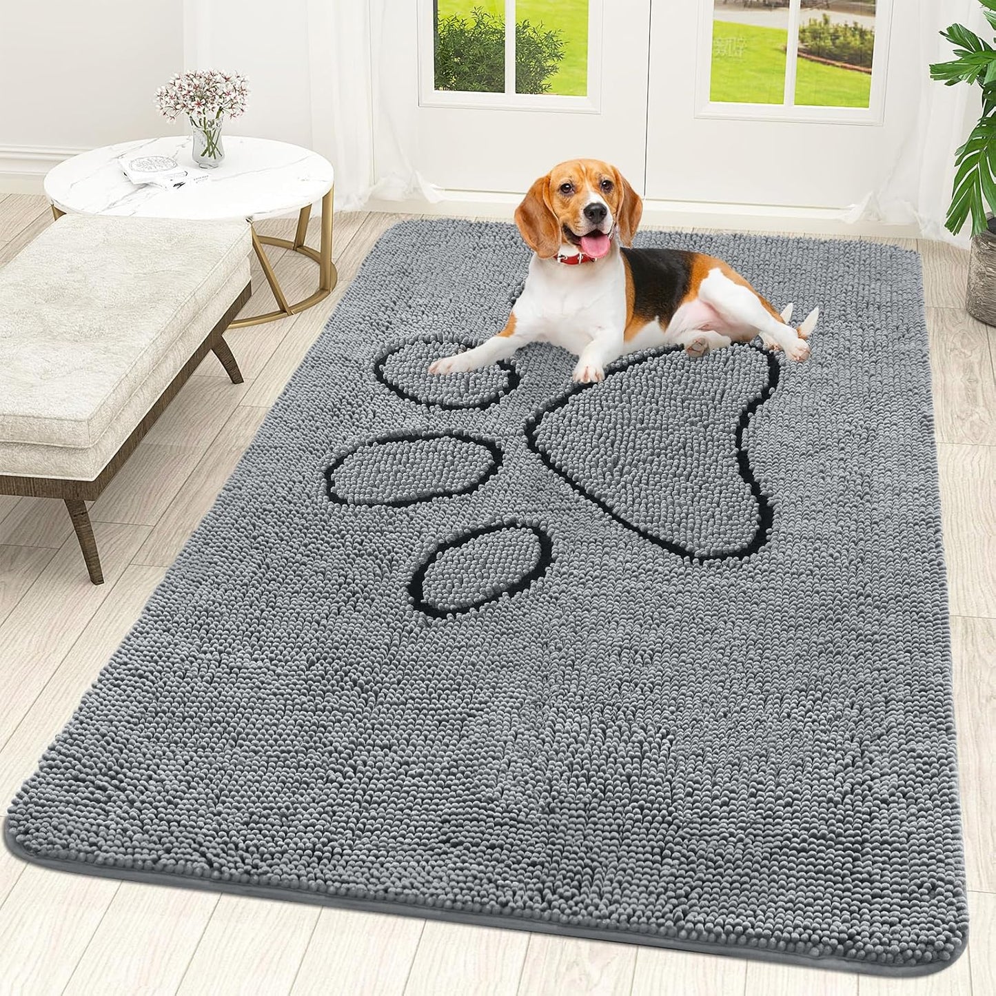 OLANLY Dog Door Mat - Absorbent Non-Slip Mud Mat for Muddy Paws | Quick Dry Chenille, 70x46, Grey