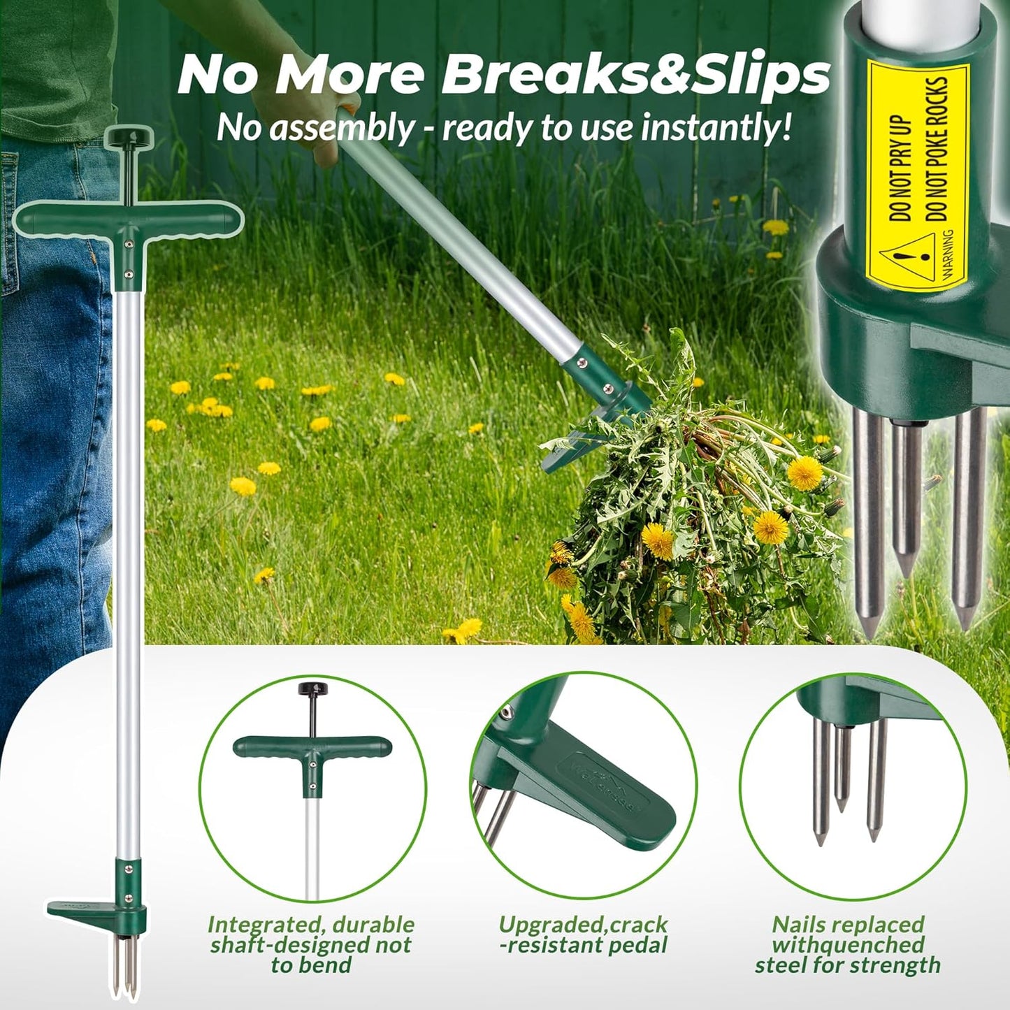 Walensee Stand Up Weeder - Long Handle Weed Puller with 3 Claws for Easy Dandelion Removal | 1 Pack