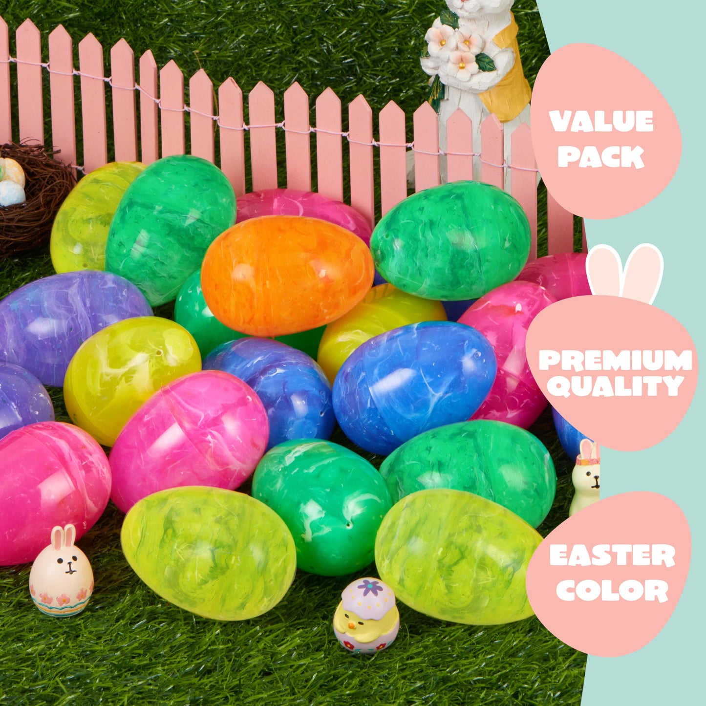 JOYIN 72 Pcs Plastic Iridescent Printed Bright Easter Eggs 3.15" Tall for Easter Hunt, Basket Stuffers Fillers, Classroom Prize Supplies, Filling Treats and Party Favor
