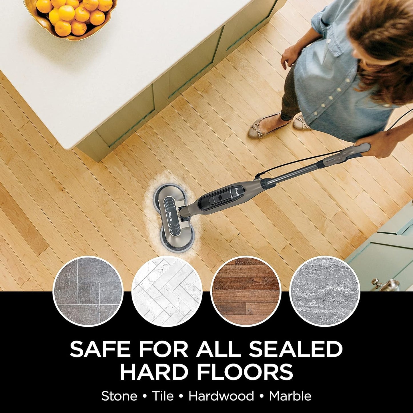 Shark S7001 Mop - Scrub & Sanitize Hard Floors with 4 Washable Pads | 3 Steam Modes & LED Headlights