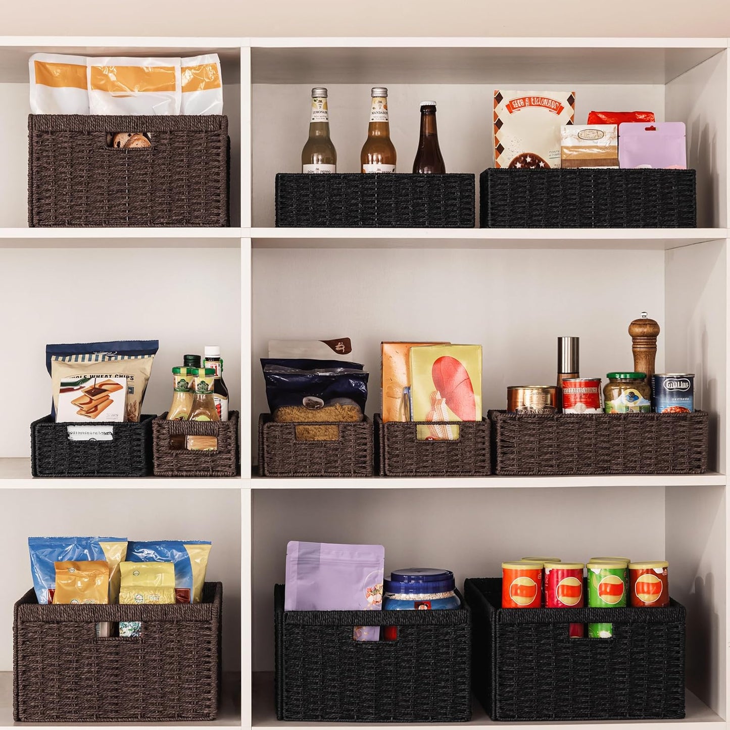 UBBCARE Wicker Storage Baskets - Foldable Rectangular Design with Handle | 2 Pack, Black, 13.4L x 8.3H x 7.1W Inches