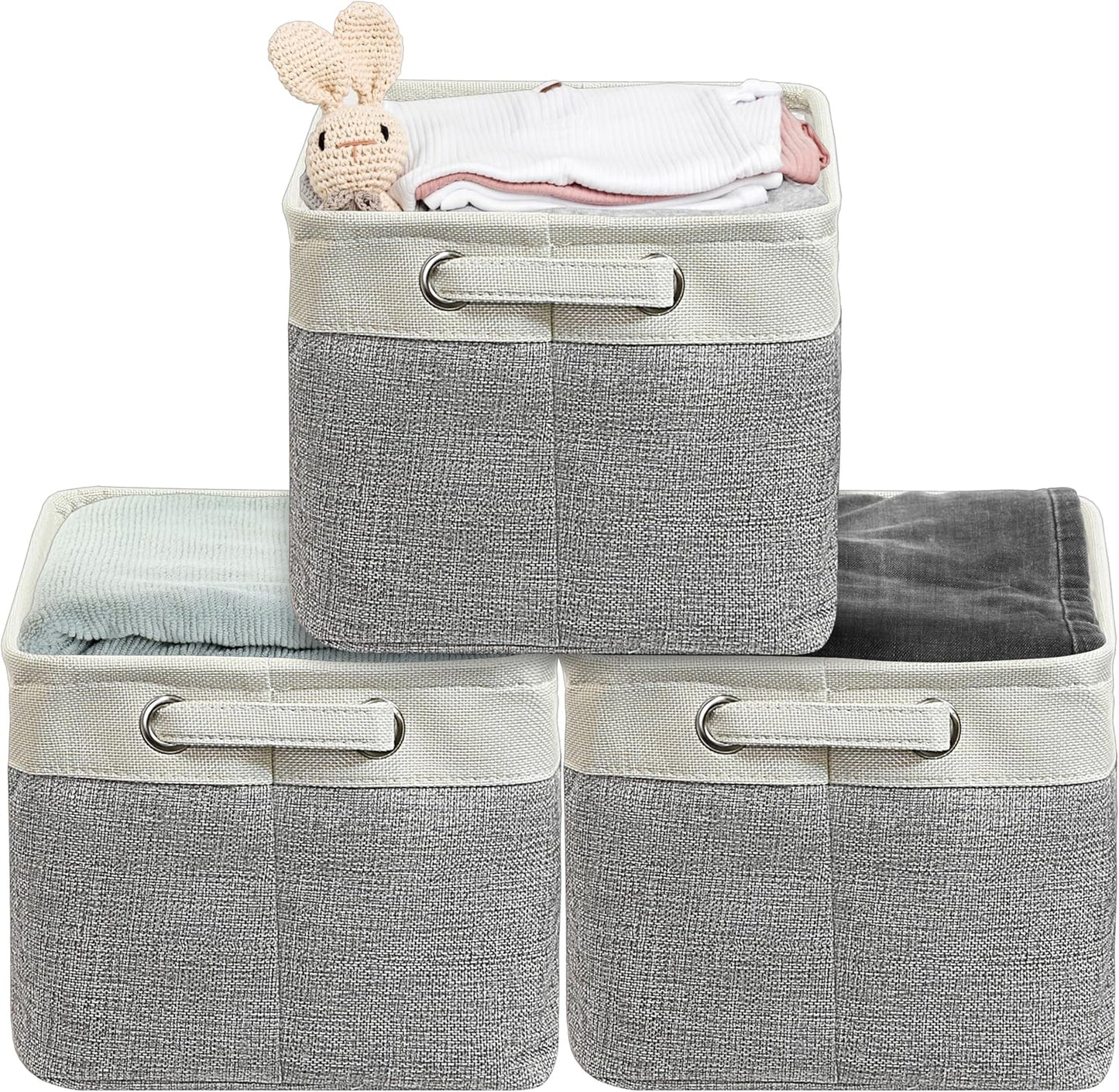 Simple Houseware Large Fabric Storage Bin - Foldable Organizer with Handles | 14.4" x 10" | Gray | 3-Pack