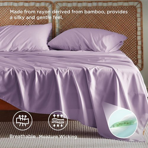 Bedsure Cooling Bed Sheets - Breathable Rayon from Bamboo, Deep Pocket Up to 16 Inches, Lilac