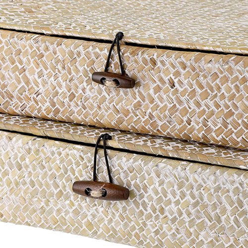 Hipiwe Wicker Storage Bins - Set of 2 Natural Seagrass Baskets with Lids | Multipurpose Home Organizer (Whitewash)