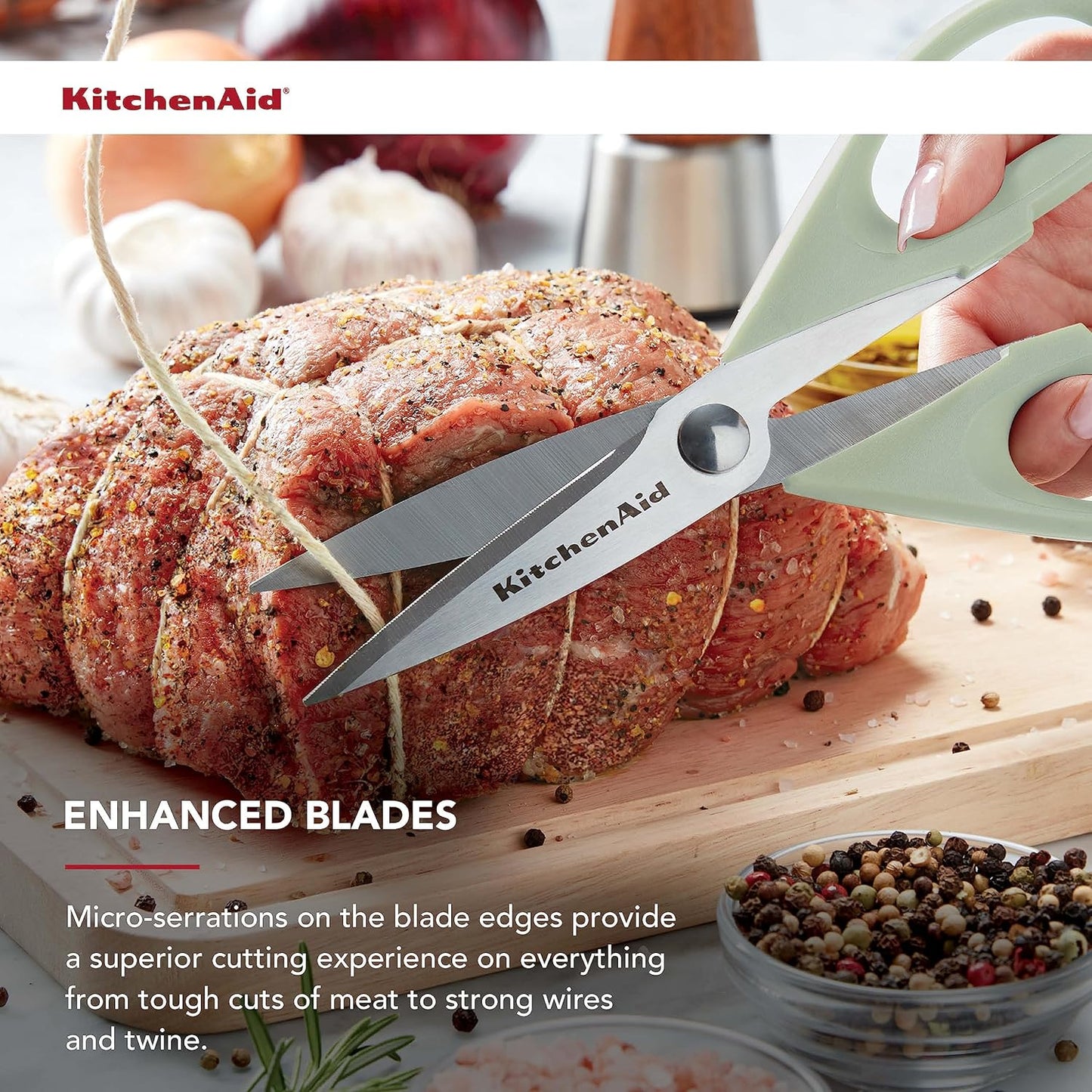 KitchenAid All-Purpose Kitchen Shears - Durable Stainless Steel Scissors with Soft Grip Handle, 8.72 Inch, Pistachio