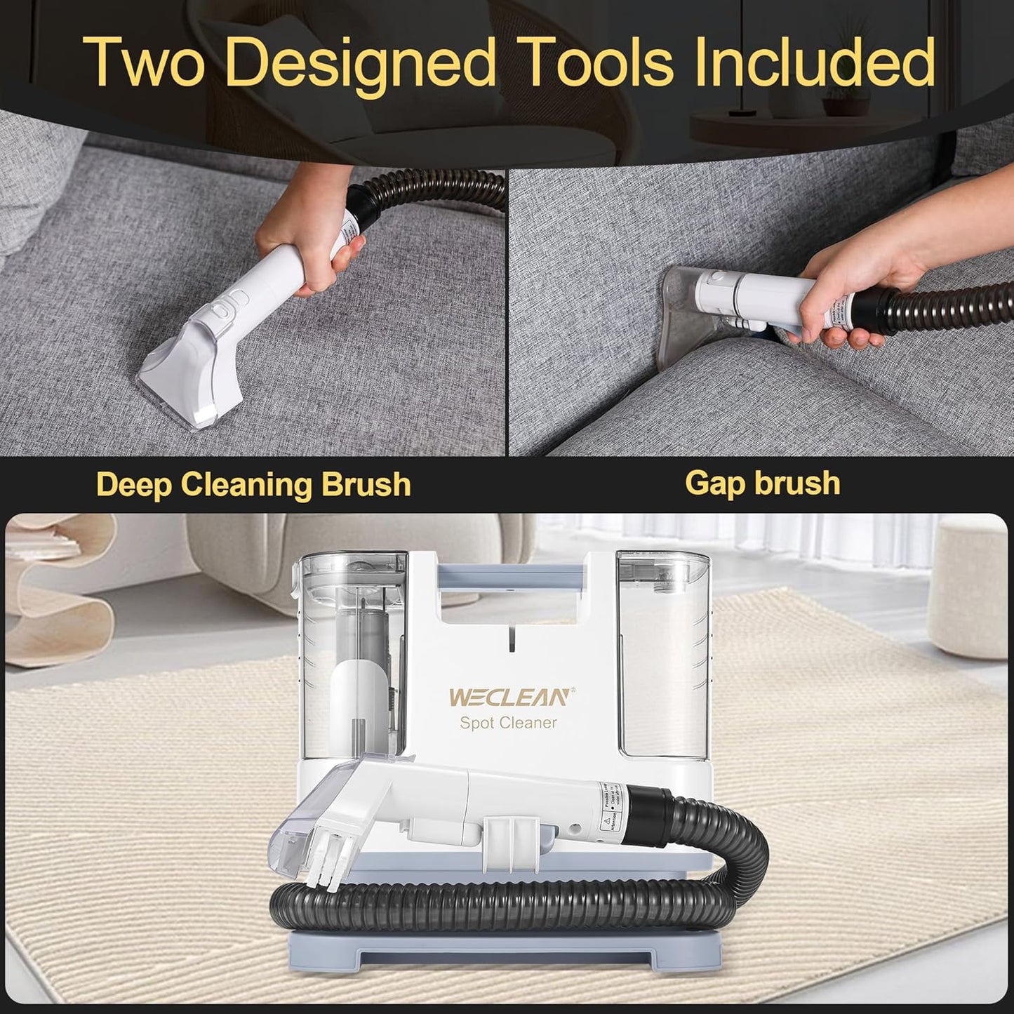 WECLEAN C1 Portable Upholstery Cleaner - Powerful 400W Motor for Deep Couch & Carpet Cleaning