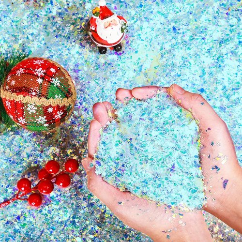 Aoriher Glittering Blue Fake Snow | Sparkling Artificial Snow for Christmas Crafts & Decor (0.55 lb)