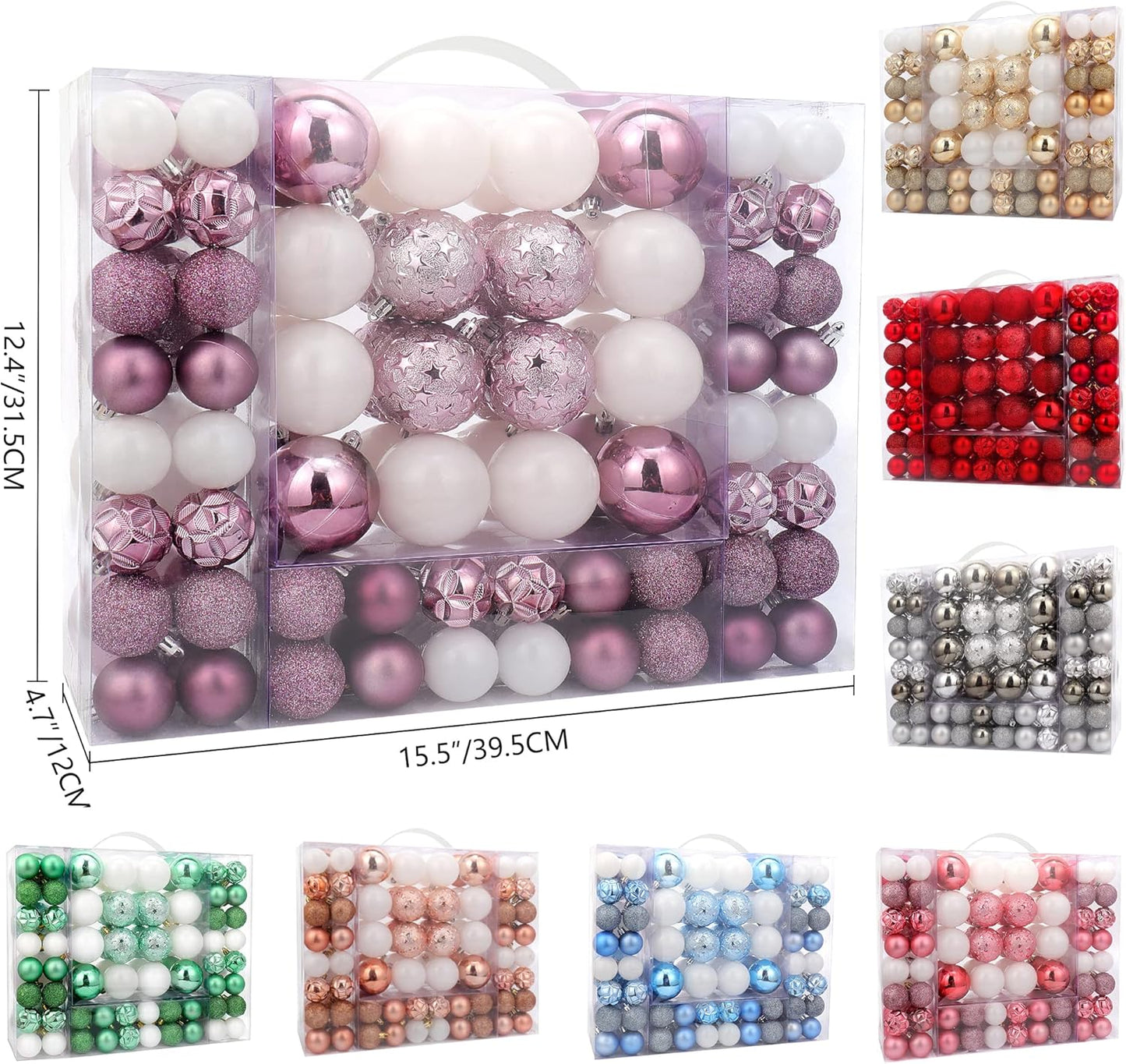 87ct Christmas Ball Ornaments Set Shatterproof Seasonal Hanging Decorations with Reusable Hand-held Gift Package for Xmas Tree Holiday Party and Home Decor, Gold