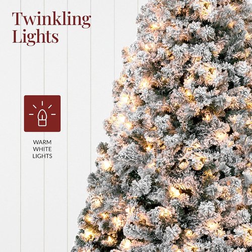 Best Choice Products Pre-Lit Artificial Christmas Tree - 4.5ft Snow Flocked Pine Design with Easy Assembly & Metal Stand