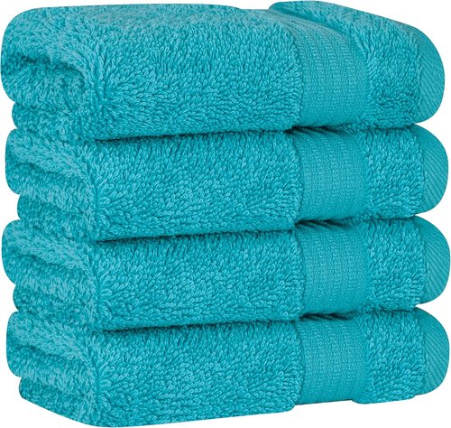 Cotton Paradise 100% Cotton Turkish Washcloth Set - 4 Soft Absorbent Aqua Blue Towels