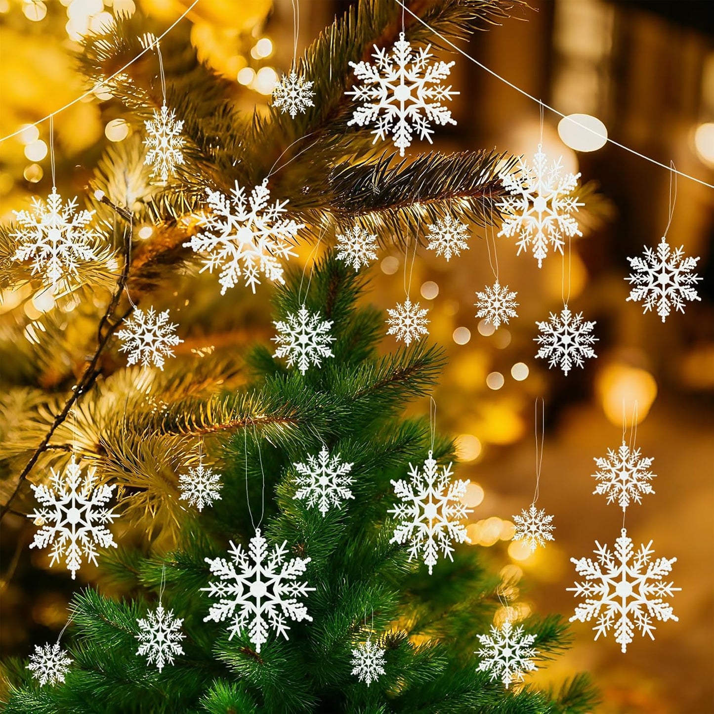 Snowflake Decorations | 24 Pcs Snowflake Ornaments for Christmas Tree | Perfect for Winter Parties