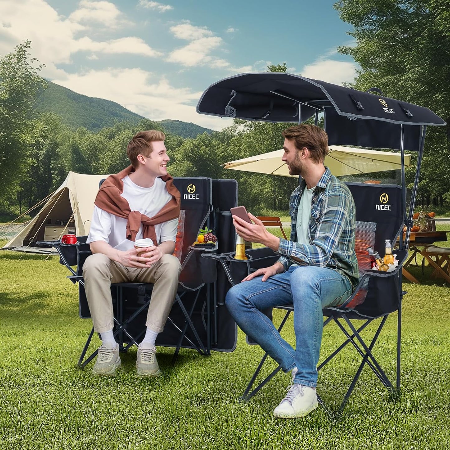 Nice C Heated Camping Chair with Canopy - Outdoor Folding Chair with Removable Footrest