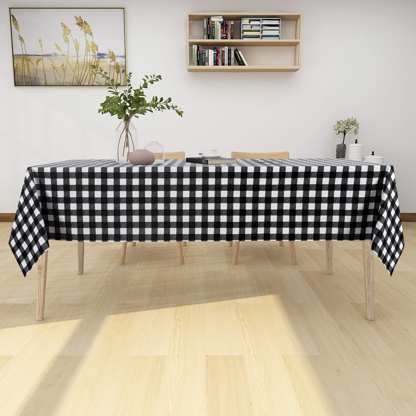 sancua Checkered Vinyl Rectangle Tablecloth - 52 x 70 Inch - 100% Waterproof Oil Proof Spill Proof PVC Table Cloth, Wipe Clean Table Cover for Dining Tables, Buffet Parties, Black and White