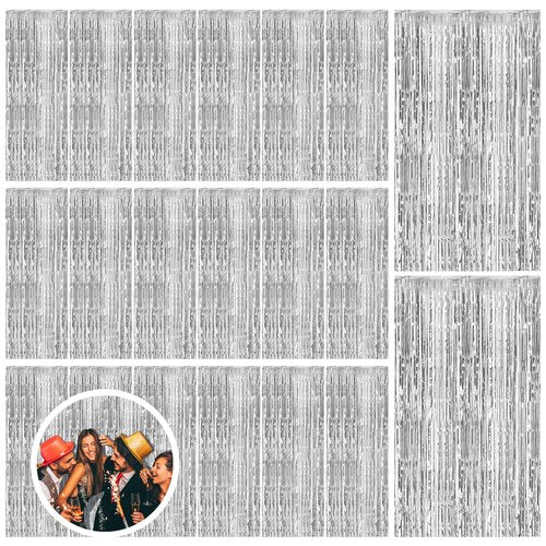 20 Pack Silver Backdrop Curtain Party Decorations Foil Fringe Backdrop Silver Tinsel Streamers Birthday Bachelorette New Year Christmas Wedding Baby Shower Disco Party Decorations