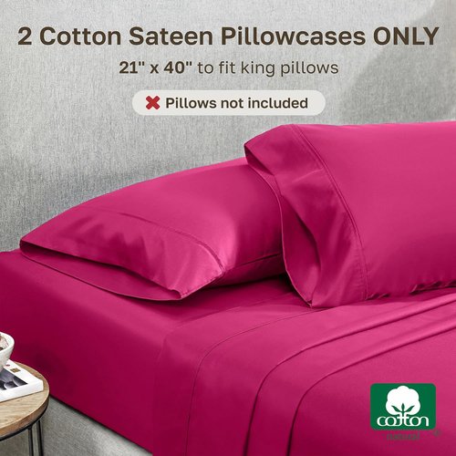 California Design Den King Size Pillowcases - 400 Thread Count Sateen, Soft 100% Cotton, Hot Pink - Set of 2