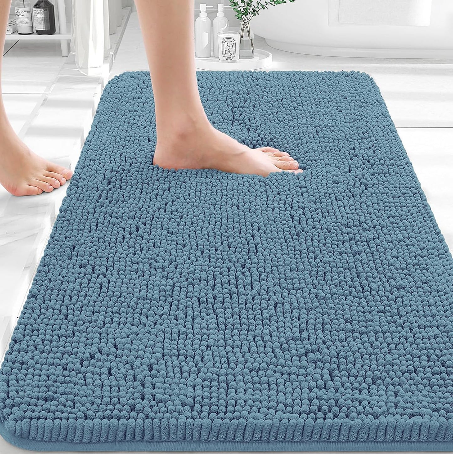 OLANLY Bath Rugs - Extra Soft Absorbent Chenille Mats | Quick Dry, Rubber Backing, 30x20, Airy Blue