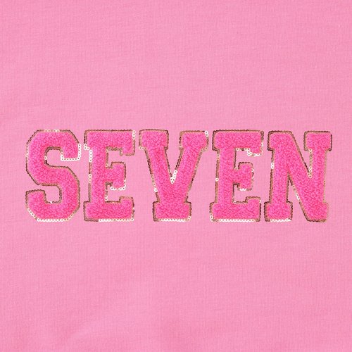 GLIGLITTR Toddler Baby Girls Birthday Outfit 2nd 3rd 4th 5th 6th 7th Bday Party Sweatshirt Chenille Patch Long Sleeve Shirt(Pink,7Years)