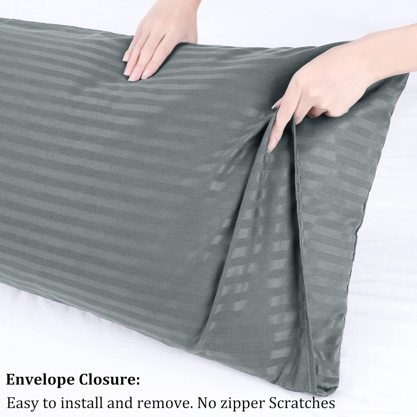 PiccoCasa Striped Dark Gray Pillow Cases - Soft Microfiber Standard Size Set of 2 | 20x26 Inch, Breathable Design
