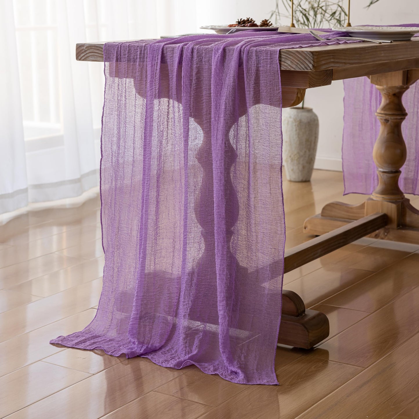 Keketoarrange 3pcs Spring Table Runner Lavender Gauze Rustic Boho Lilac Cheesecloth Grape Table Runner 120 Inch 10 FT for Wedding Baby Bridal Shower Birthday Party Long Sheer Home Decorations