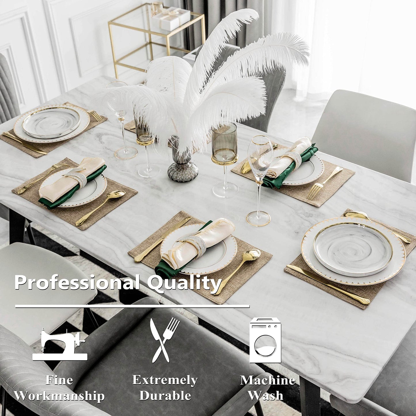 Home Brilliant Linen Placemats Set of 4 Heat Resistant Dining Table Cloth Place Mats Kitchen Table Mats Placemats Table Decor, Natural Linen