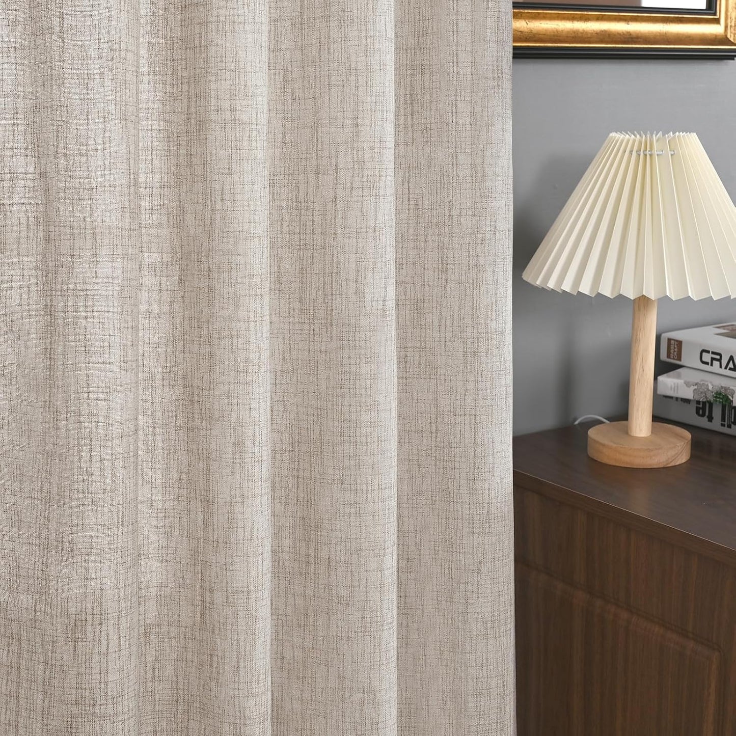 YoungsTex Natural Linen Curtains - 63 Inch Light Filtering Drapes | Beige Semi-Sheer Textured Panels (2 Pack)
